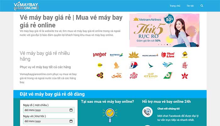 thiết kế website bán vé máy bay