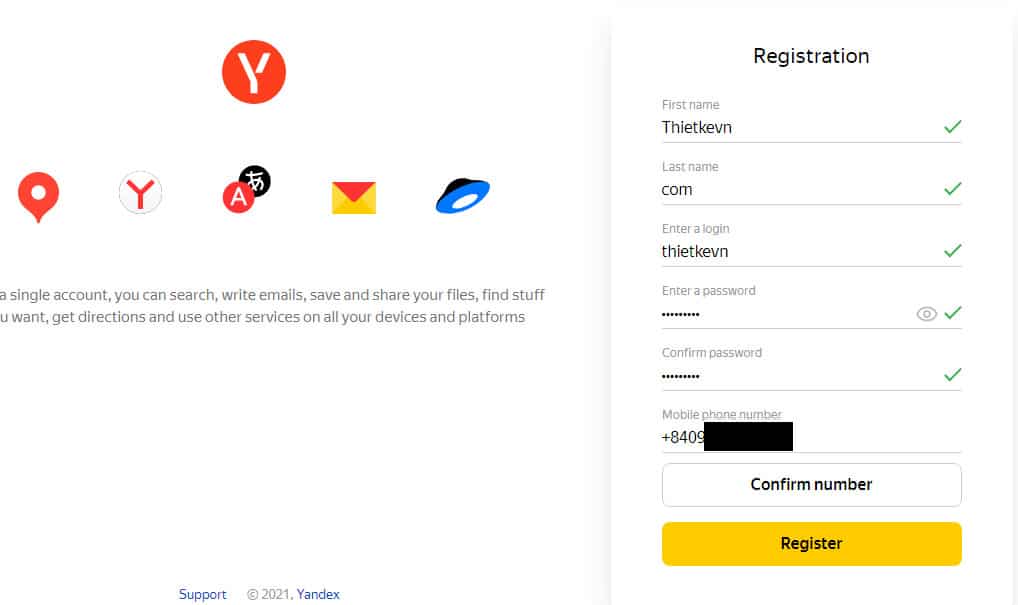 Tạo email theo tên miền với Yandex